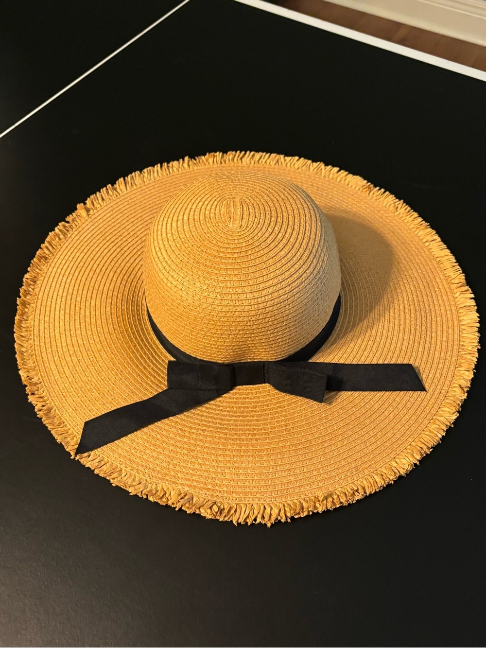 Women's Yellow Straw Sun Hat with Black Bow